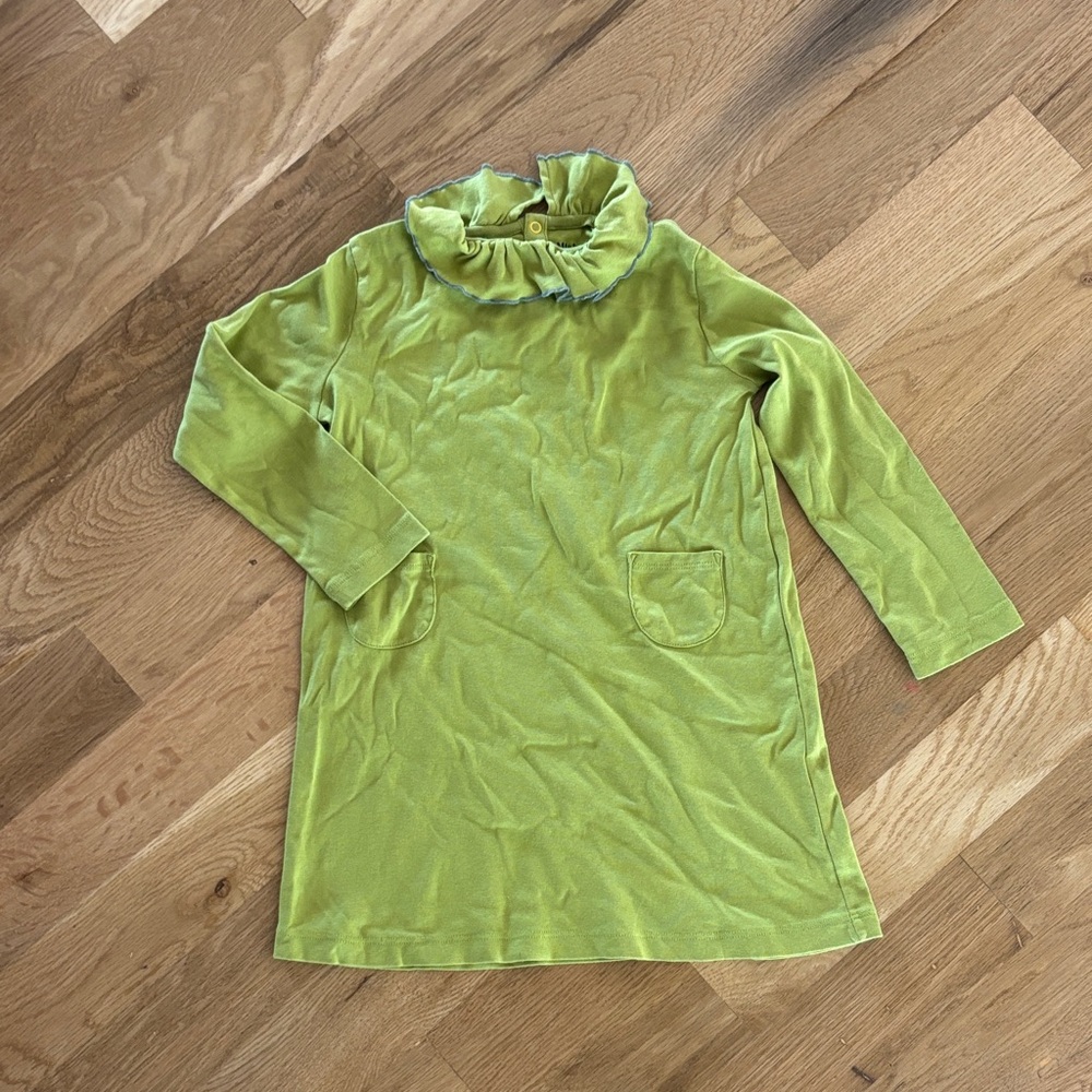 Misha And Puff Lime Green cotton Ruffle Collar Dress